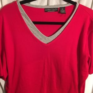 Women's 2X Short Sleeve Top Red with Gray Layer